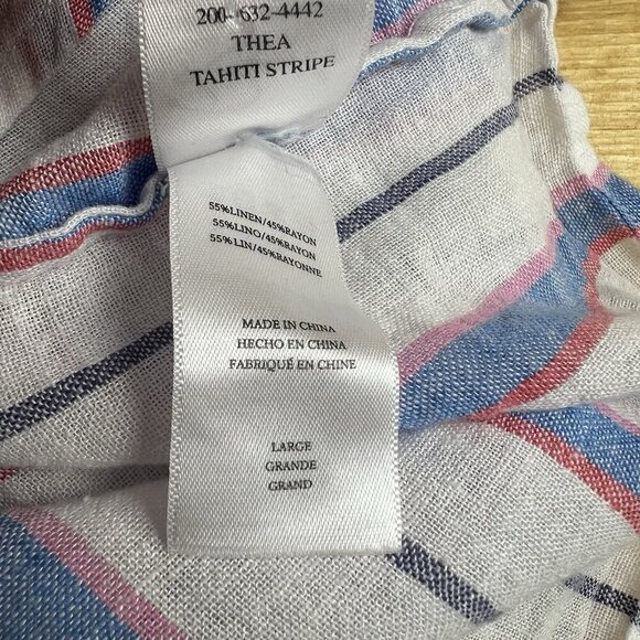 Rails Thea Tahiti Stripe Shirt White Blue V Neck Short Sleeve Tie Front Sz Large - Picture 9 of 11
